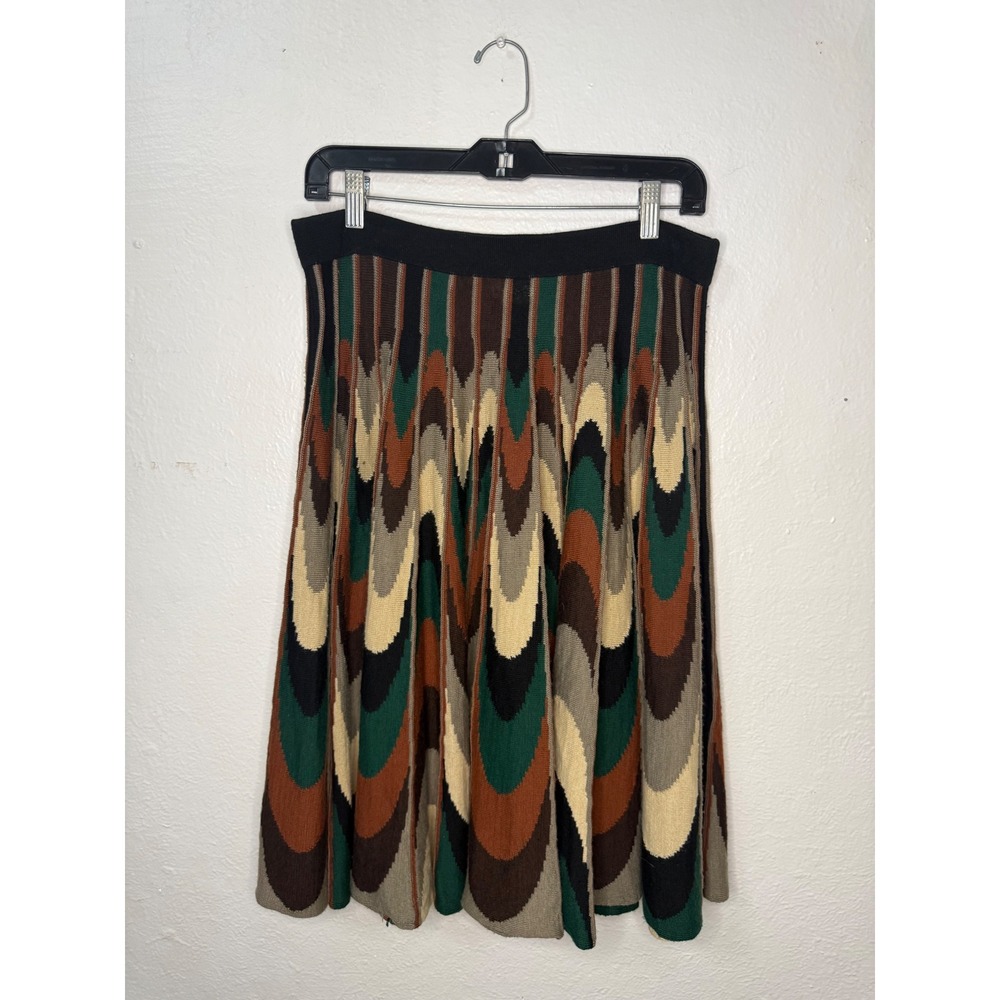 Viola Women's Medium Pleated Knit Midi Skirt Wool Blend Geometric Wave